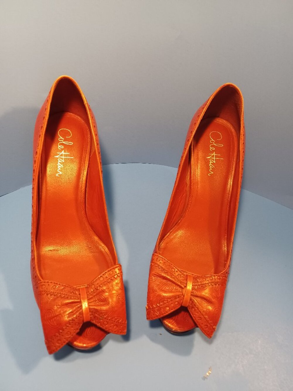 Vintage Cole Haan Red Pinup Paisley Bow Leather Peep Toe Pump